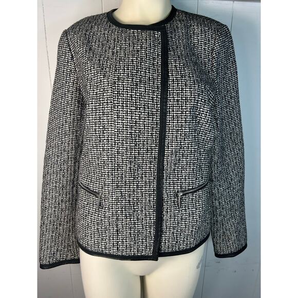 Lafayette 148 New York Black Multi Caridee Weave Blazer Black/white Size M - Picture 1 of 8